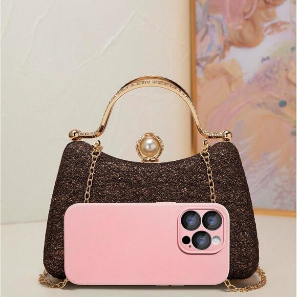 Women’s Glitter Evening Bag Clutch Shiny Chain Strap Formal Cocktail Purse